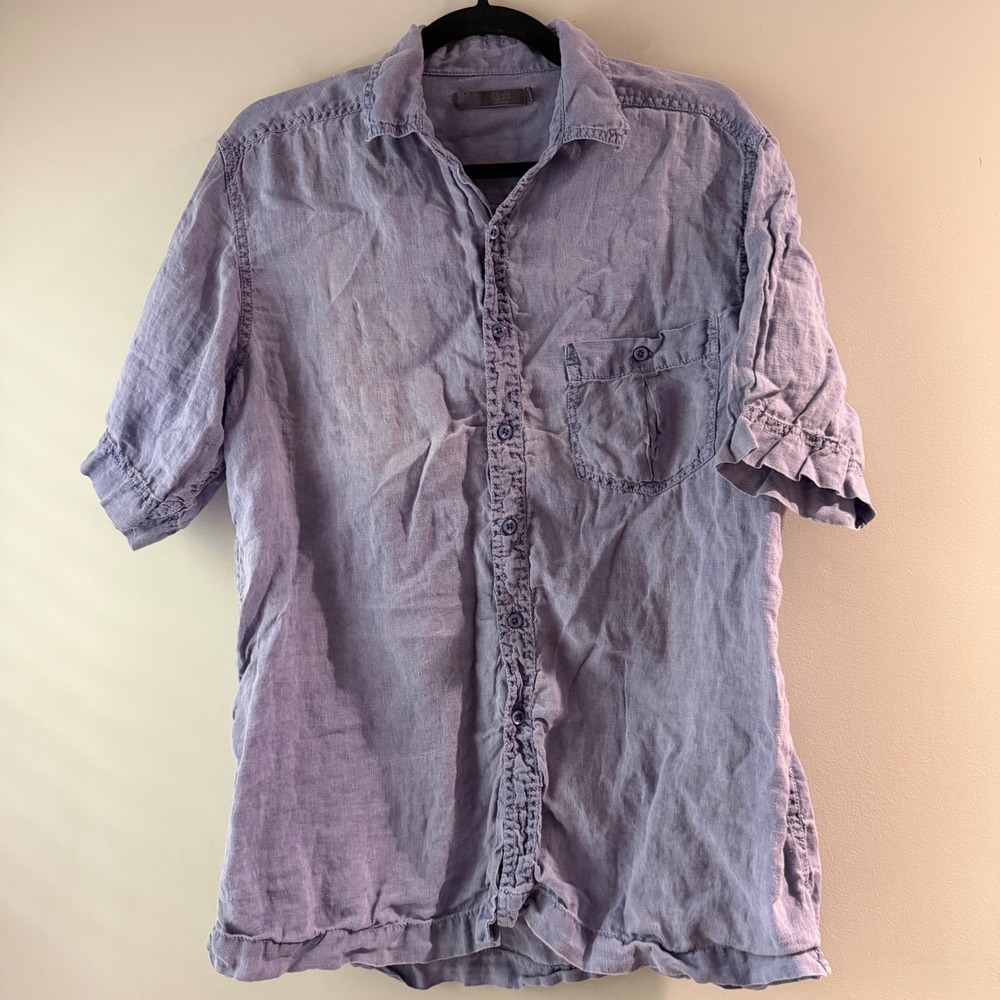 Raffi Linen Button Down Shirt Mens M Purple Short Sleeve Excellent Slub Pocket